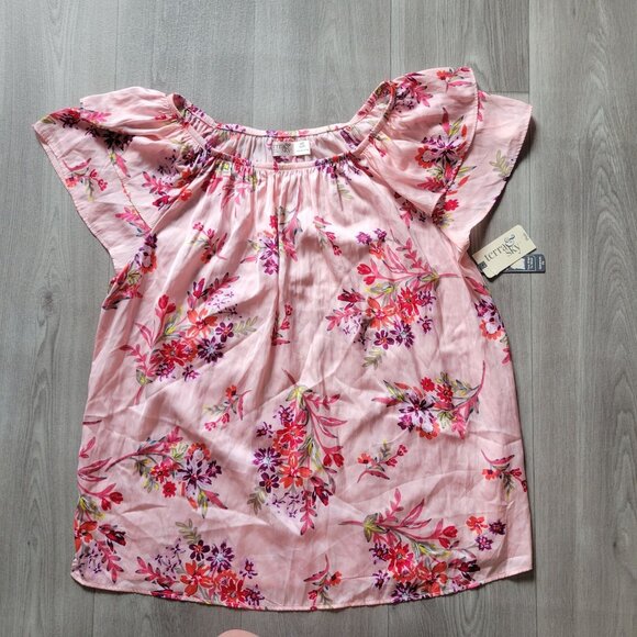 Womens Pink Floral Off-Shoulder Blouse 14 16 Terra & Sky Lightweight Top - Picture 4 of 7